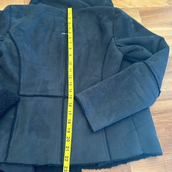 Prana Gray/Black Faux Suede shearling Lined Jacket Open Front draped townie XS/S - Picture 7 of 11